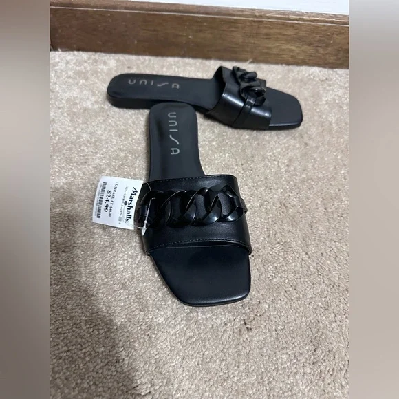 Unisa Black Chain Slide Sandals - Picture 2 of 3